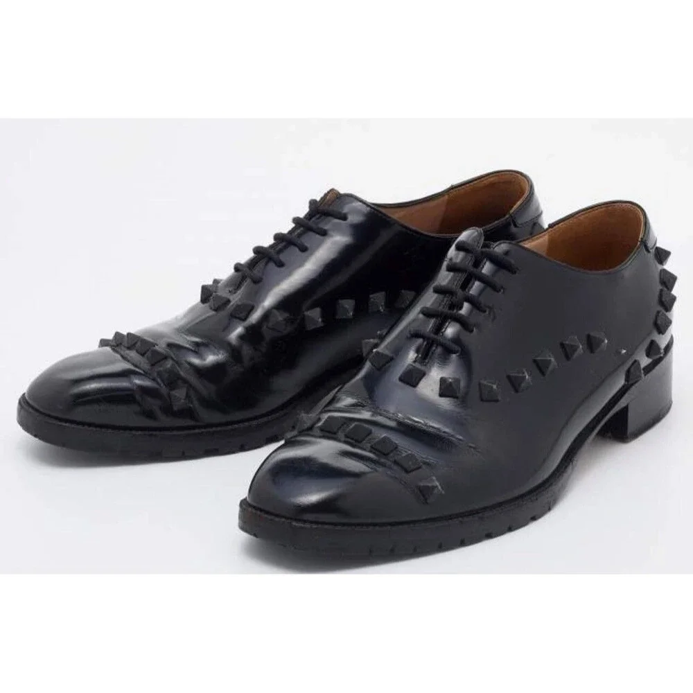 Valentino Garavani Black Leather Rockstud Lace Up Oxfords Sz 40 (missing laces)